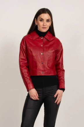 Укорочена шкіряна куртка червона