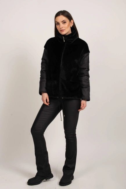 Двусторонняя куртка  с экомехом черная-2