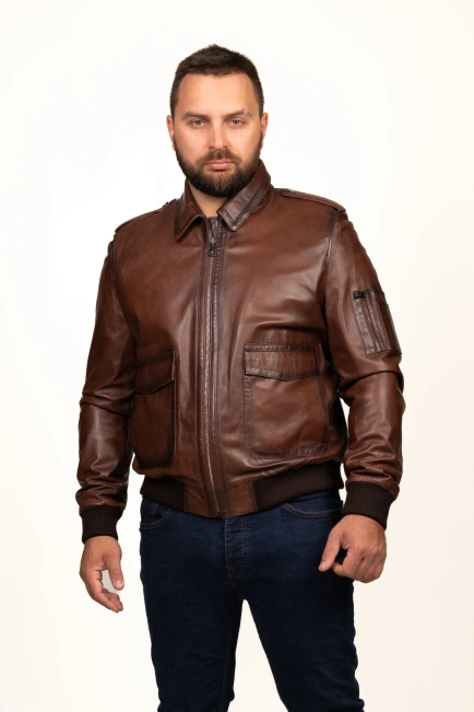 Кожаная мужская куртка с отложным воротником-1