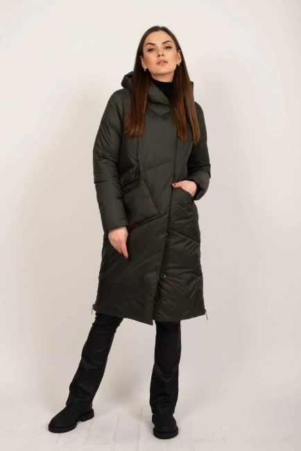 Куртка жіноча зимова з капюшоном хакі-2