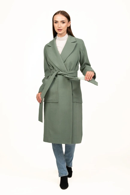 Женское двубортное пальто миди-5