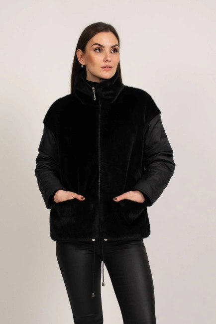Двусторонняя куртка  с экомехом черная-1