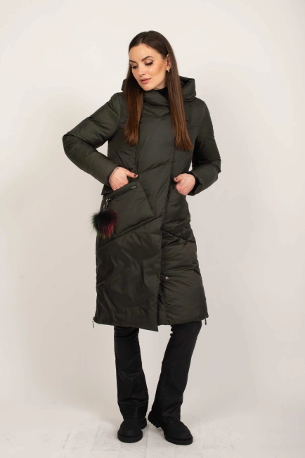 Куртка жіноча зимова з капюшоном хакі-5