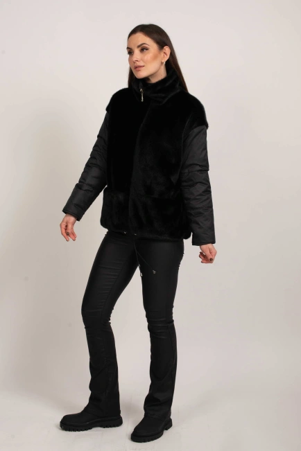 Двусторонняя куртка  с экомехом черная-4