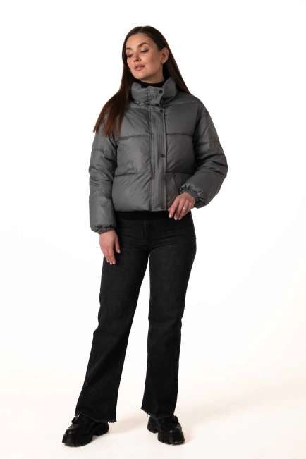 Жіночий укорочений біопуховик темна бірюза-6