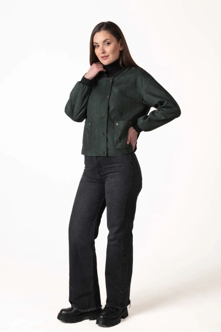 Жіноча куртка зі штучної замші зелена-5