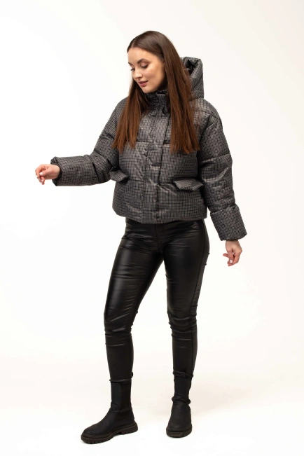 Женский зимний биопуховик в клетку-5