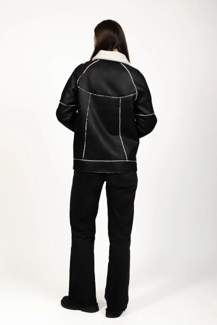 Жіноча штучна дублянка чорно-біла-9