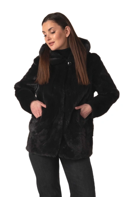 Жіноча норкова шуба графітового кольору зима-1