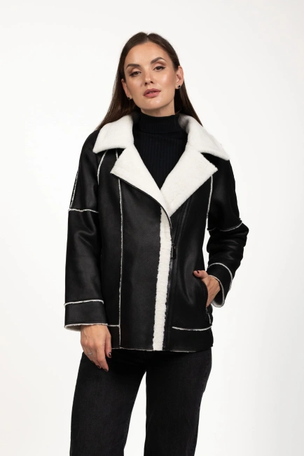 Жіноча штучна дублянка чорно-біла-1