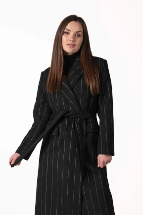 Жіноче класичне пальто чорне з білою смужкою