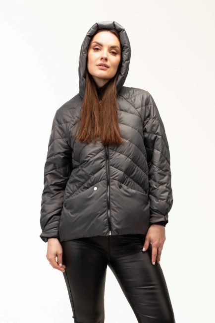 Демисезонная серая куртка с капюшоном-4