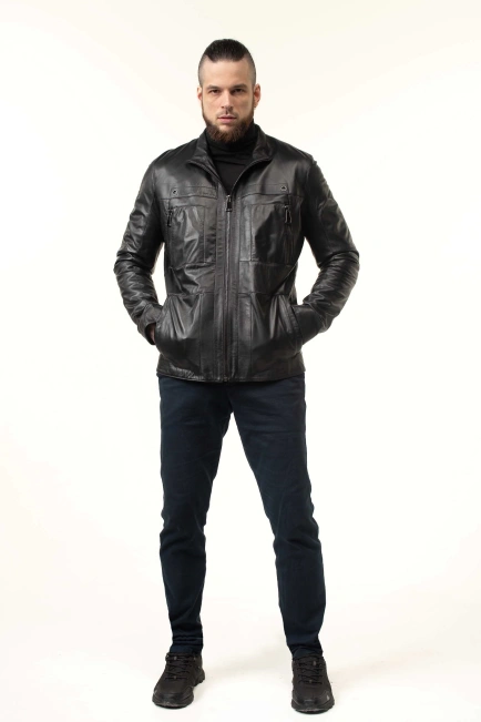 Кожаная куртка мужская с воротником-3