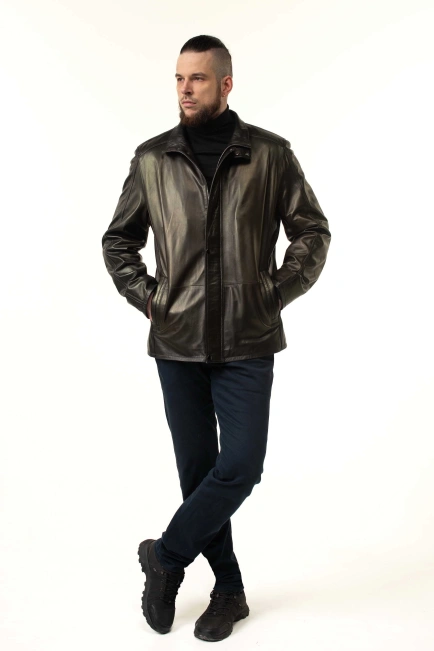 Класична чоловіча куртка з натуральної шкіри-7