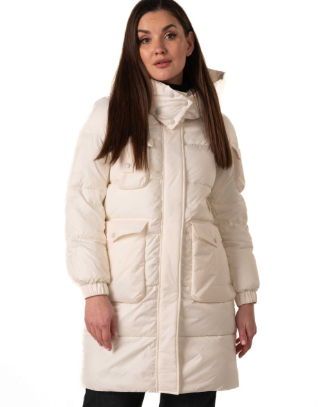 Молочний біопуховик з капюшоном та декором