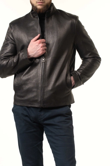 Чорна шкіряна куртка з блискавками-9