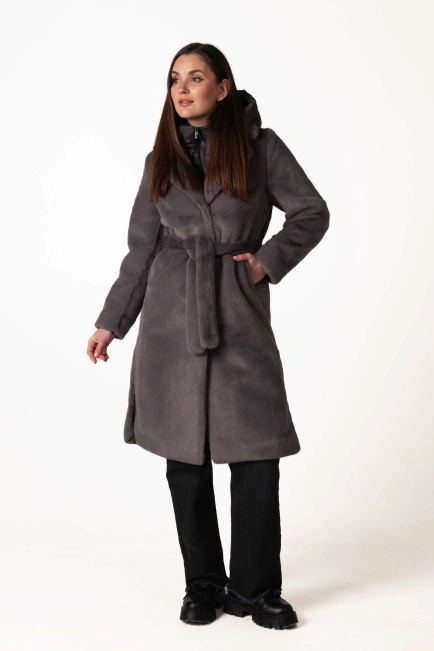 Шуба з екохутра темно-сірого кольору коміром-8