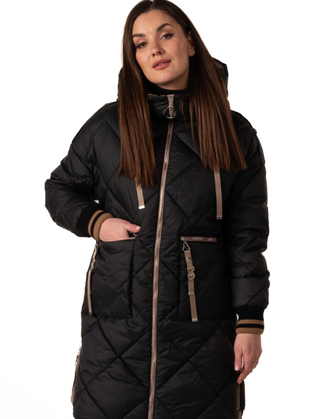 Біопуховик жіночий чорний з бежевими акцентами