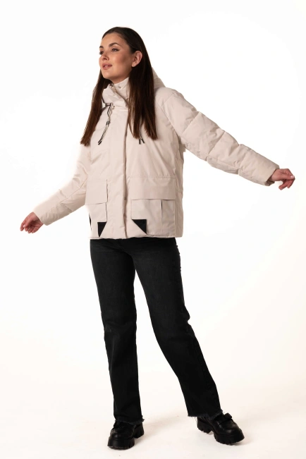 Молочний біопуховик з капюшоном та кишенями-10