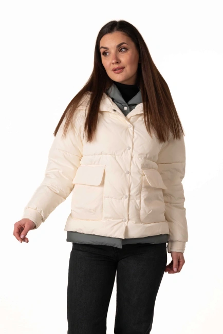 Молочний біопуховик з коміром та капюшоном-4