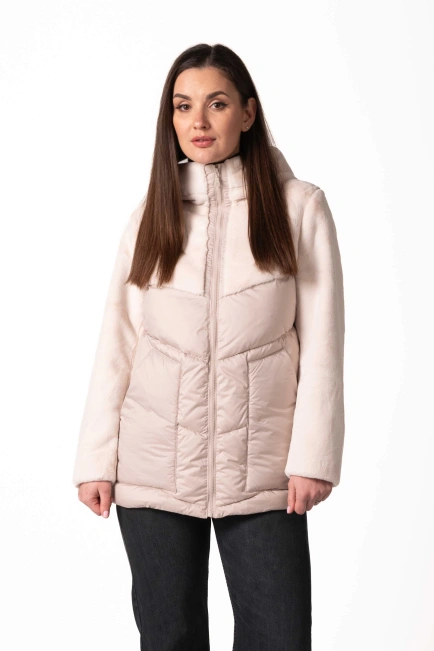 Біопуховик зимовий з екохутром молочного кольору-1