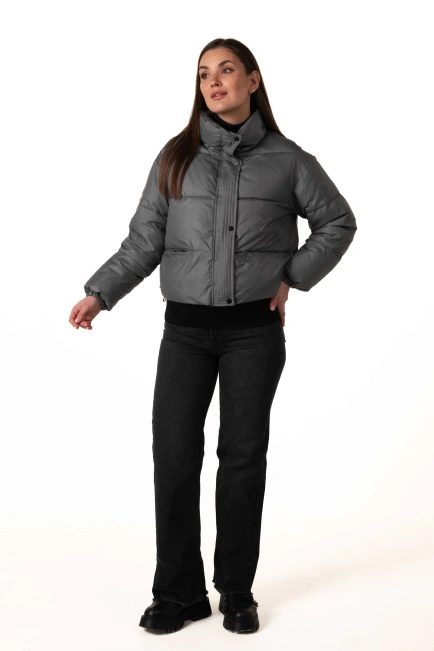 Жіночий укорочений біопуховик темна бірюза-3