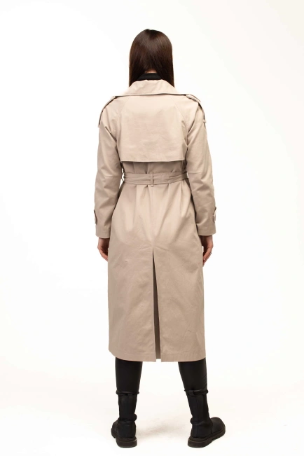 Женский текстильный тренч бежевого цвета-2