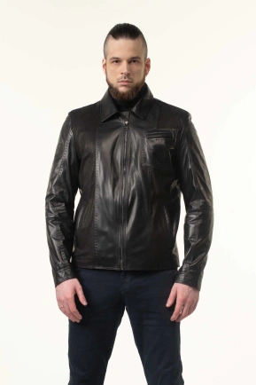 Шкіряна куртка чорна з нагрудною кишенею