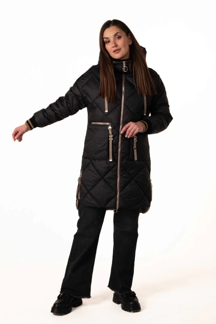 Біопуховик жіночий чорний з бежевими акцентами-6