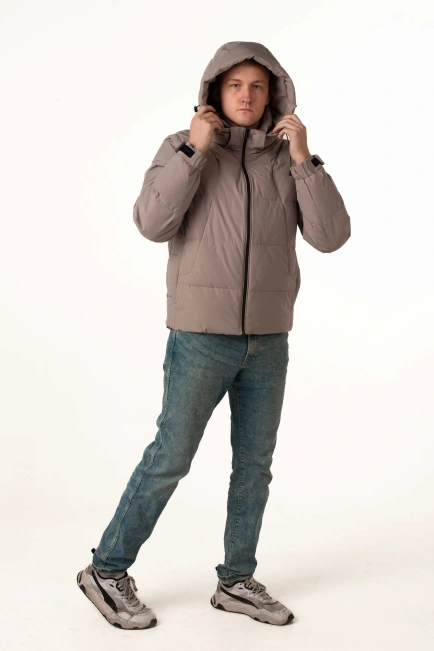 Сіра зимова куртка з біопухом для чоловіків-6