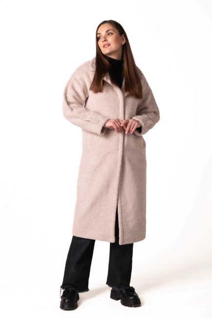 Шуба з екохутра з англійським коміром беж-7