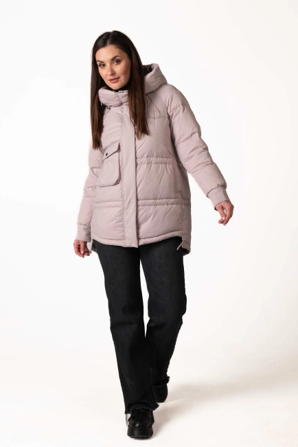 Пудровий біопуховик з капюшоном і кулісками-6
