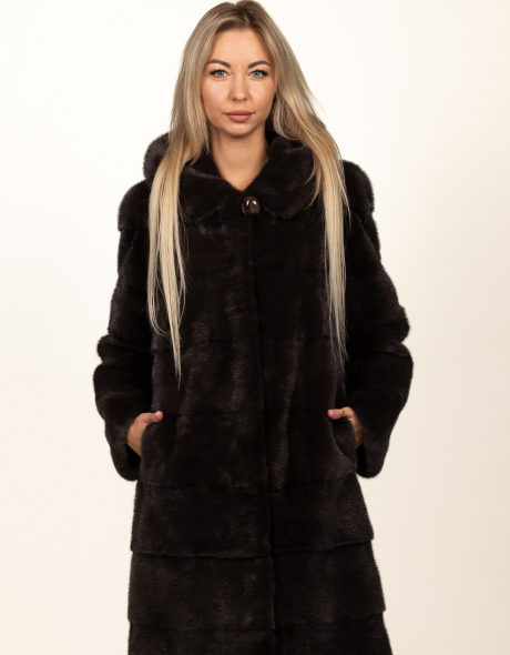 Жіноча шуба з хутра норки (колір темний капучіно)
