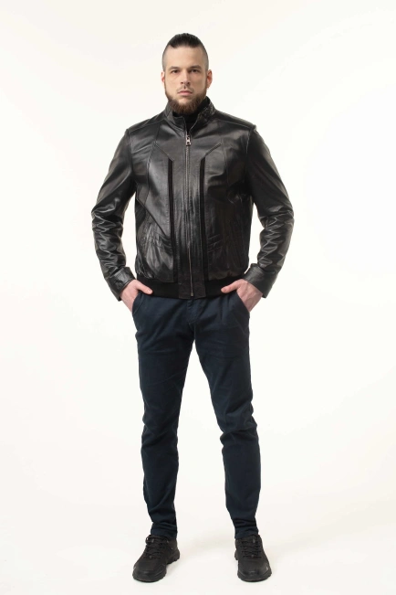 Шкіряна куртка-бомбер чоловіча з гладкої шкіри-6