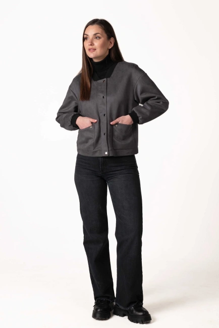 Жіноча легка куртка з еко-замші графіт-3