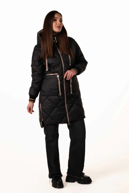 Біопуховик жіночий чорний з бежевими акцентами-7