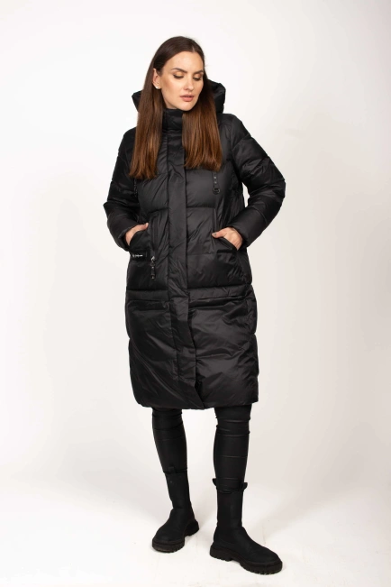 Черный биопуховик с декором на кармане-2