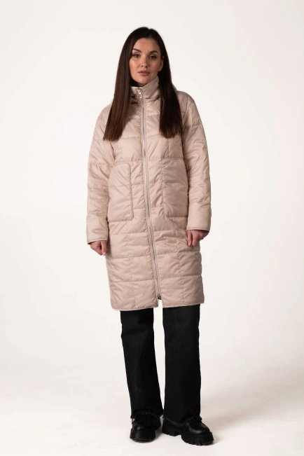 Жіноча демісезонна куртка з капюшоном беж стьобана-10