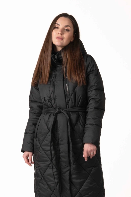 Чорний біопуховик з ромбовидною прострочкою-1