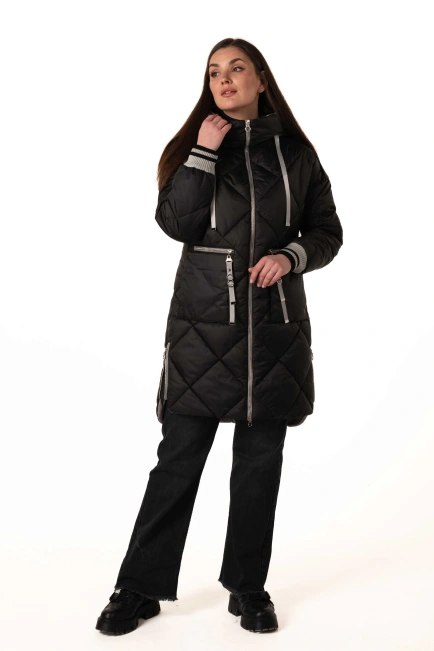 Жіночий зимовий біопуховик чорний з сірим-10