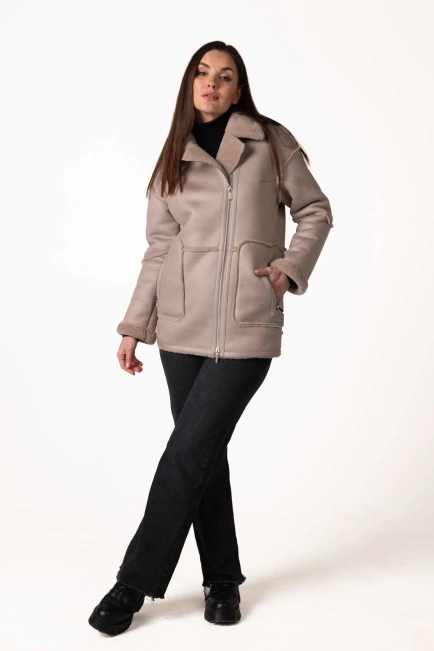 Жіноча екодублянка пудрового кольору-7