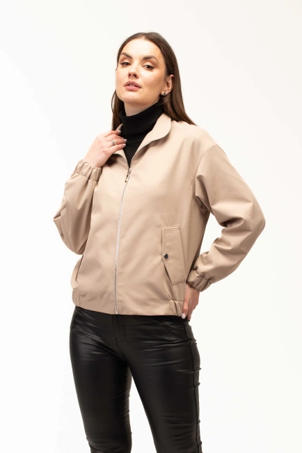 Жіноча легка куртка-бомбер бежева-4