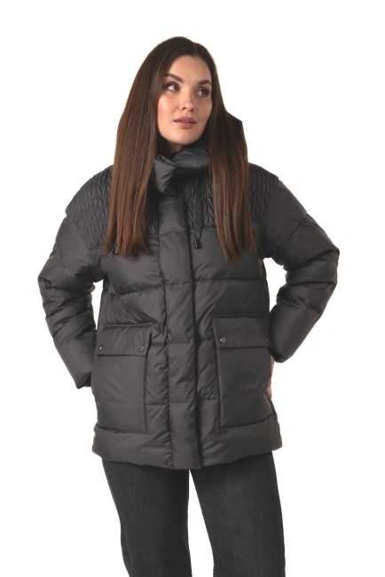 Темно-сірий біопуховик з капюшоном-4