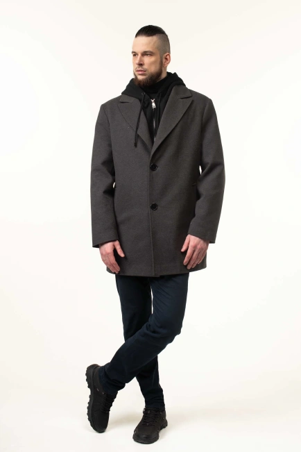 Пальто серого цвета демисезонное с капюшоном-9