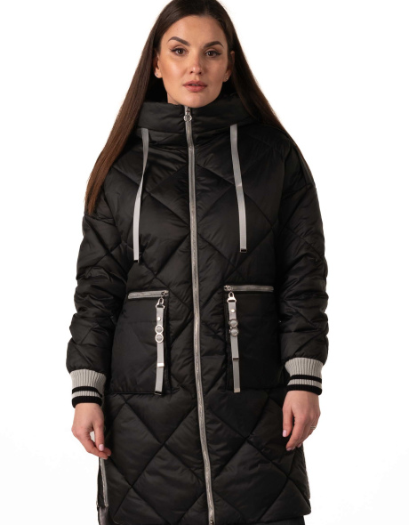 Жіночий зимовий біопуховик чорний з сірим