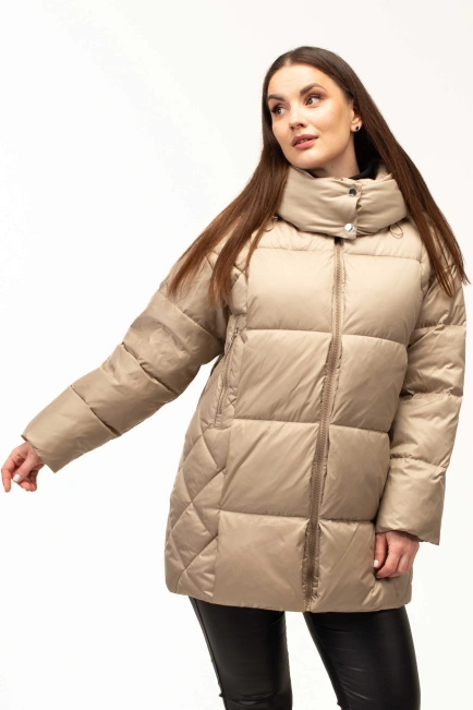 Жіночий біопуховик з декором на боках-4