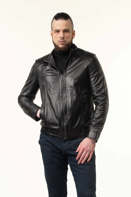 Шкіряна куртка чоловіча зі вставками замші-4
