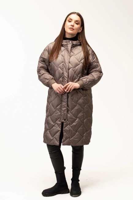 Удлиненная демисезонная куртка кофейного цвета-9