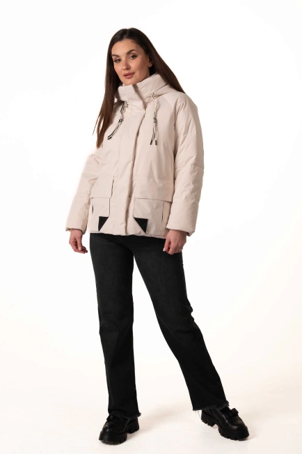 Молочний біопуховик з капюшоном та кишенями-3