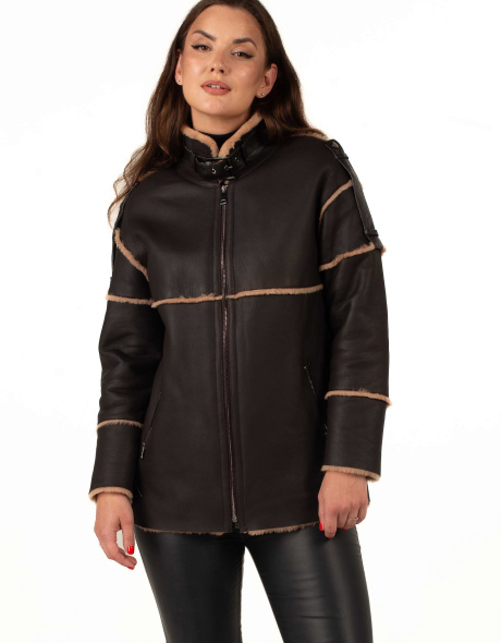 Натуральна дублянка коричнева з комірцем